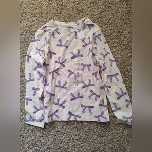 Old Navy Girls White and Purple Bow Print Long Sleeve Shirt